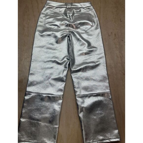 Avec Les Filles Metallic Silver Faux Leather High Waist Pants Size M - Picture 4 of 5